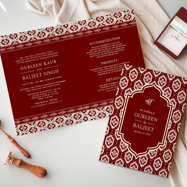 Red Ikat All in One Anand Karaj Sikh Wedding Invitation (Creator Uploaded)