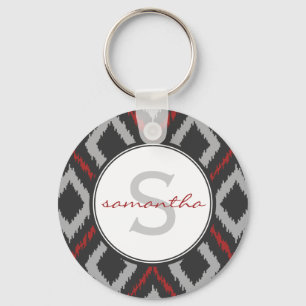 Red Ikat Monogram Keychain