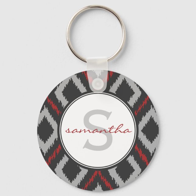 Red Ikat Monogram Keychain (Front)