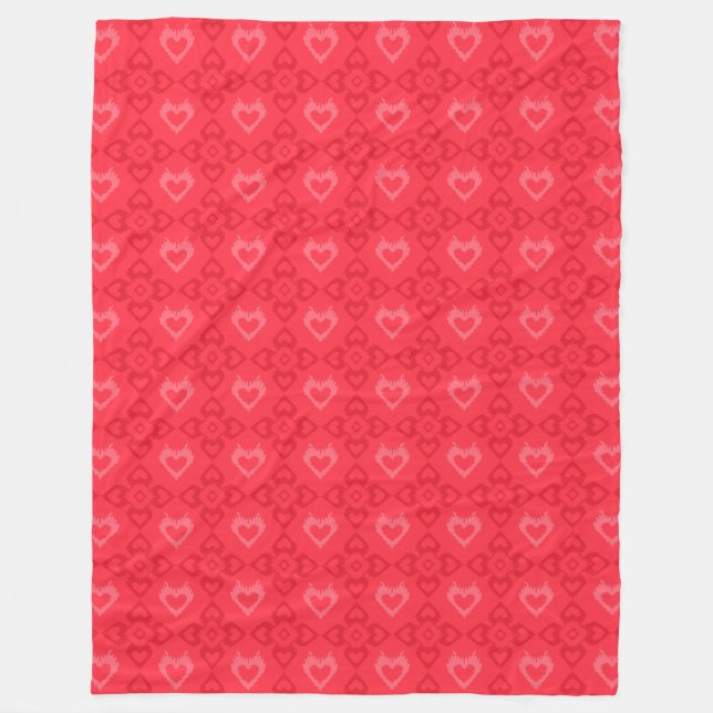 Red Ikat Style Heart Pattern Fleece Blanket (Front)