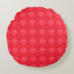 Red Ikat Style Heart Pattern Round Pillow