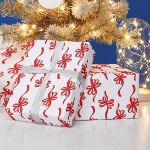 Red Illustrated Loopy Bow Stripe Christmas Pattern Wrapping Paper