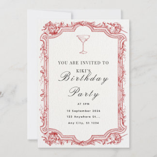 Red Illustrated Vintage Birthday Party  Invitation