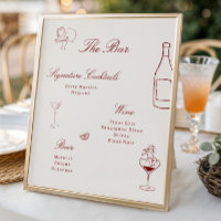 Red Illustrated Whimsical Wedding Bar Menu
