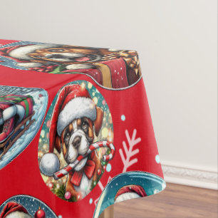 Red illustrative snowflake and dogs Santa gift Tablecloth