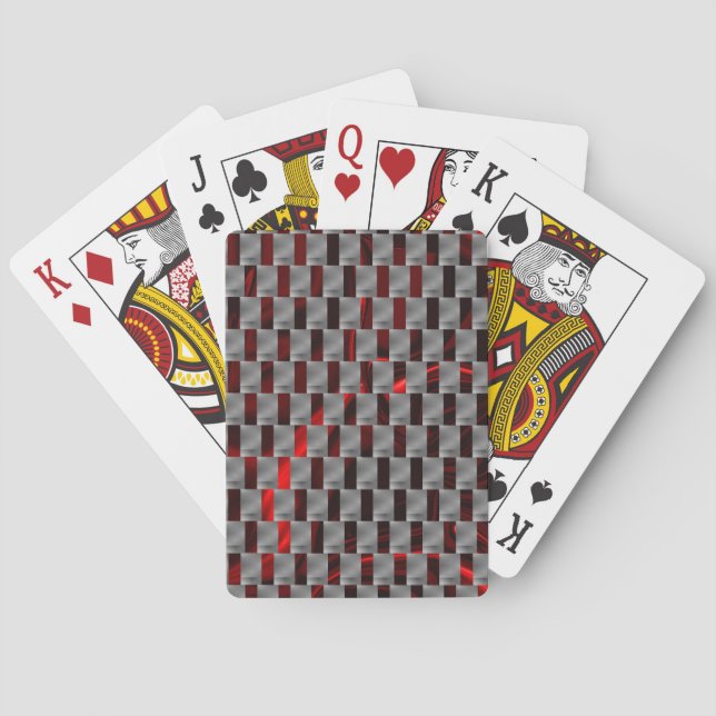 Red image under grey plates, rectangular shapes playing cards (Back)