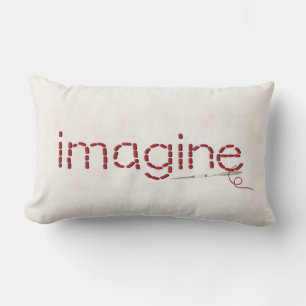 red Imagine text stitch with needle Lumbar Pillow