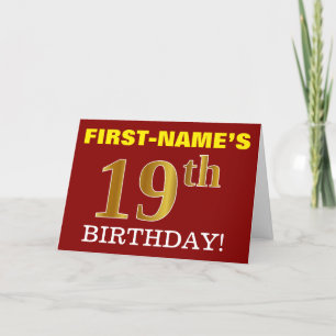Red, Imitation Gold "19th BIRTHDAY" Birthday Card