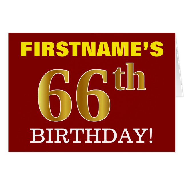 Red, Imitation Gold "66th BIRTHDAY" Birthday Card (Front Horizontal)
