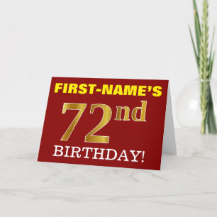 Red, Imitation Gold "72nd BIRTHDAY" Birthday Card