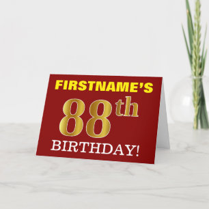 Red, Imitation Gold "88th BIRTHDAY" Birthday Card