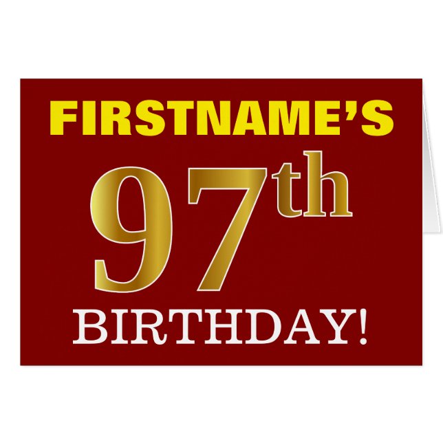 Red, Imitation Gold "97th BIRTHDAY" Birthday Card (Front Horizontal)
