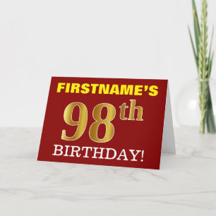 Red, Imitation Gold "98th BIRTHDAY" Birthday Card