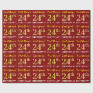 Red, Imitation Gold Look "24th BIRTHDAY" Wrapping Paper