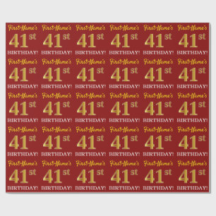 Red, Imitation Gold Look "41st BIRTHDAY" Wrapping Paper