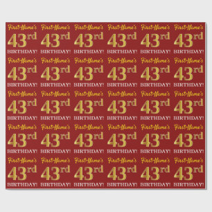 Red, Imitation Gold Look "43rd BIRTHDAY" Wrapping Paper