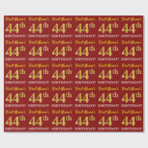 Red, Imitation Gold Look "44th BIRTHDAY" Wrapping Paper