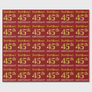 Red, Imitation Gold Look "45th BIRTHDAY" Wrapping Paper
