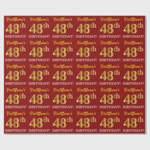 Red, Imitation Gold Look "48th BIRTHDAY" Wrapping Paper