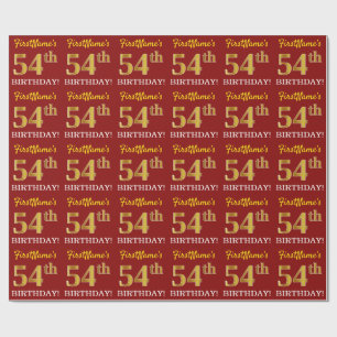 Red, Imitation Gold Look "54th BIRTHDAY" Wrapping Paper