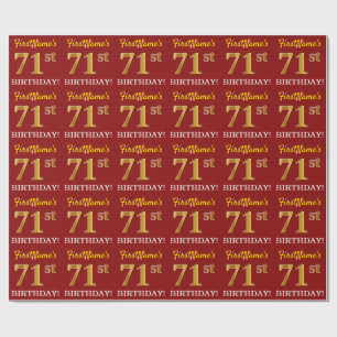 Red, Imitation Gold Look "71st BIRTHDAY" Wrapping Paper
