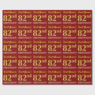 Red, Imitation Gold Look "82nd BIRTHDAY" Wrapping Paper