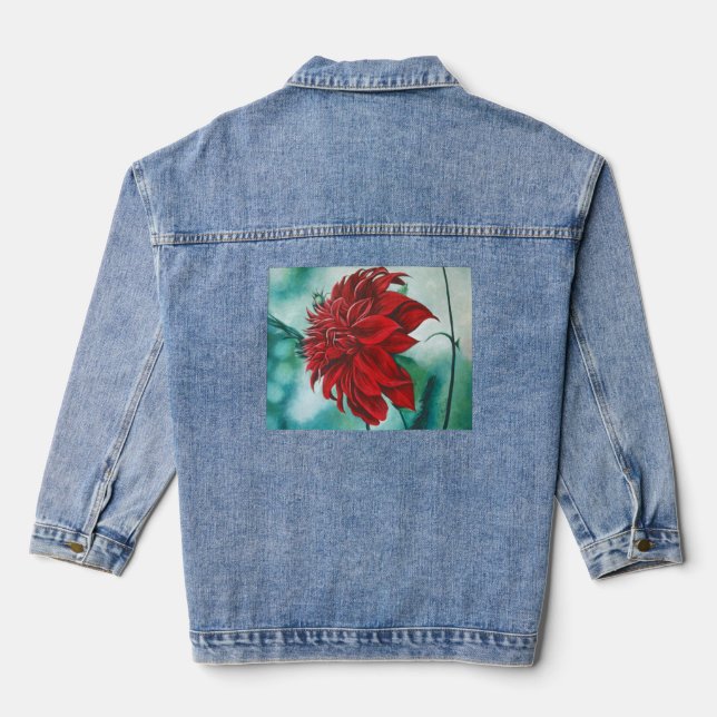 Red in Furry Denim Jacket (Back)