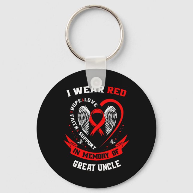 Red In Memory Of Great Uncle Heart Disease Awarene Keychain (Front)