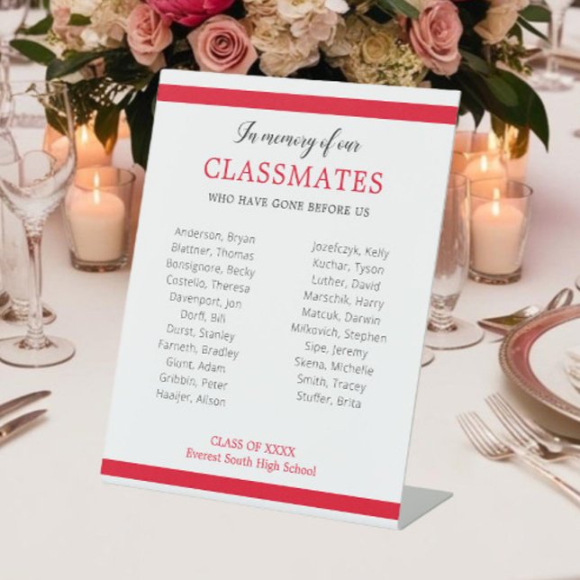 Red In Memory Of Our Classmates Reunion Honouring Pedestal Sign (Creator Uploaded)