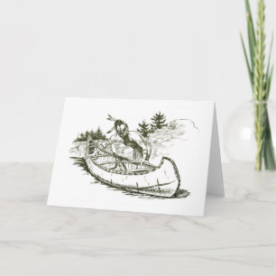 Red Indian with canoe Holiday Card