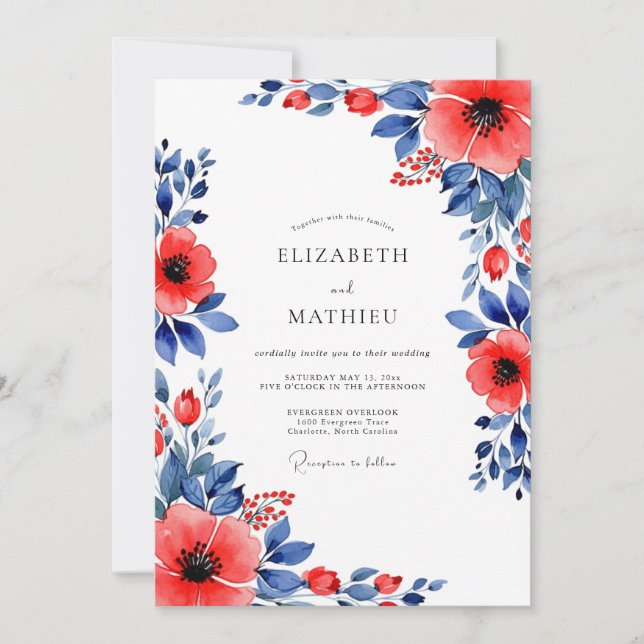 Red Indigo Botanical Summer Wedding Invitation (Front)