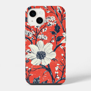 Red Indigo Folk Winter Floral Snow Pattern iPhone 14 Case