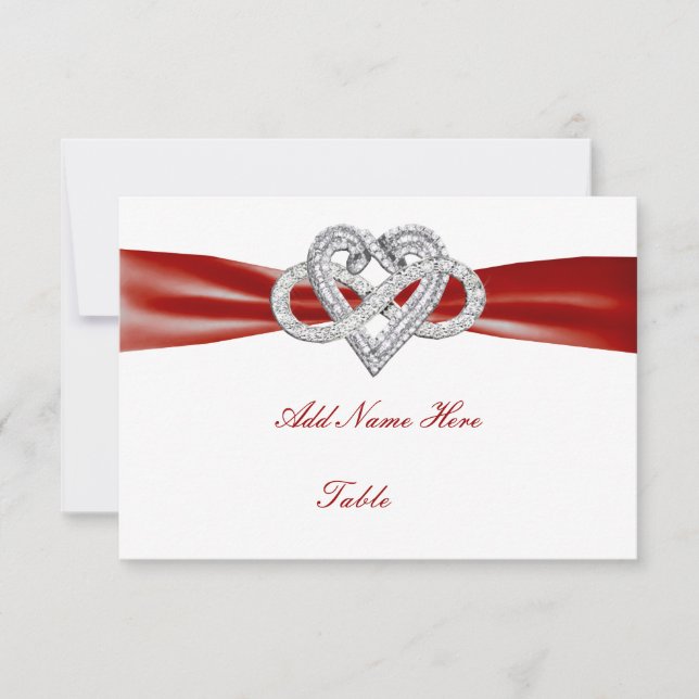 Red Infinity Heart Wedding Table Place Card (Front)