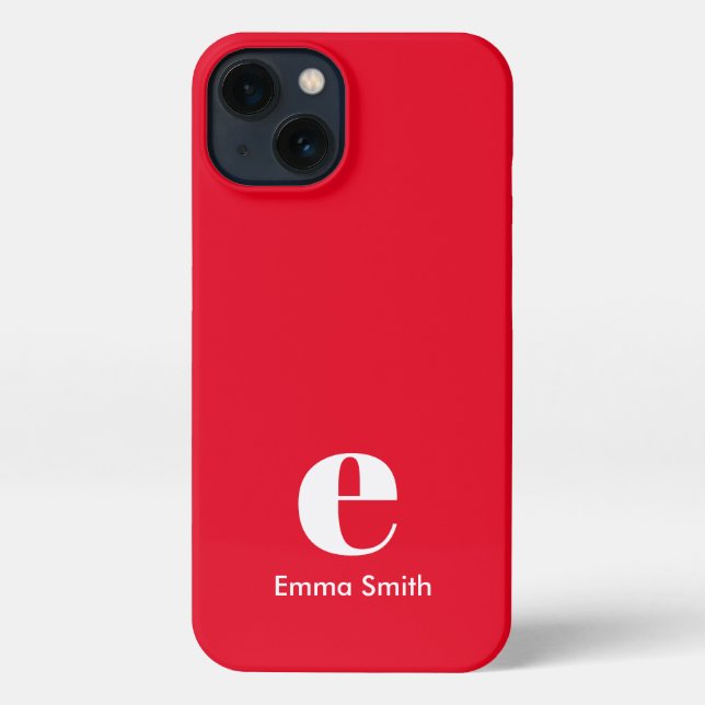 Red Initial Monogram Red Simple Modern iPhone Case (Back)