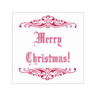 Red Ink Vintage Holiday Greeting Merry Christmas! Self-inking Stamp