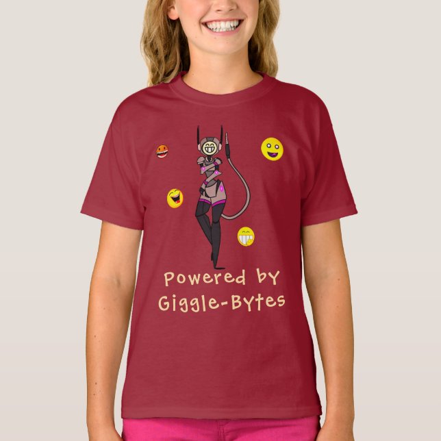 Red Inspirational Robot Giggle Fun T-Shirt (Front)