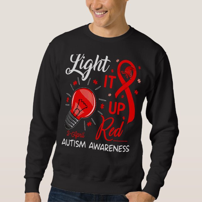 Red Instead Autism Awareness Ribbon Puzzle Sweatshirt (Front)