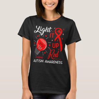 Red Instead Autism Awareness Ribbon Puzzle T-Shirt