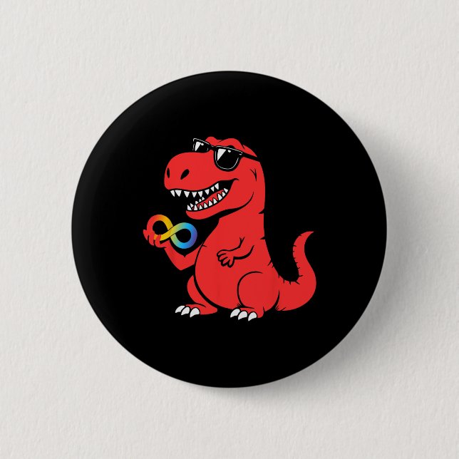Red Instead Autism Dino Autism Awareness Acceptanc 2 Inch Round Button (Front)