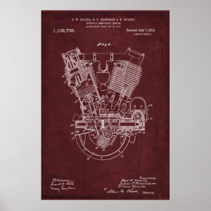 Red Internal Combustion Engine Patent Poster