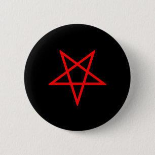 Red Inverted Pentagram on Black 2 Inch Round Button