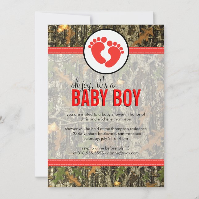Red - Invitation à la douche pour bébé Camo (Devant)
