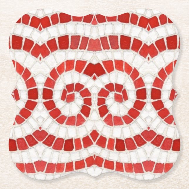 RED IONIC MOSAIC Bracket Paper Coasters (Front)