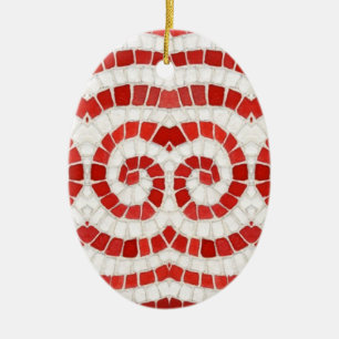 RED IONIC MOSAIC Ceramic Oval Ornament