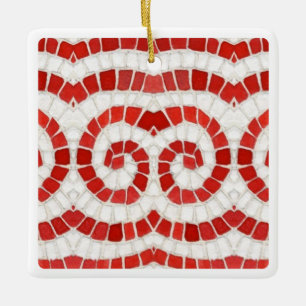 RED IONIC MOSAIC Ceramic Square Ornament