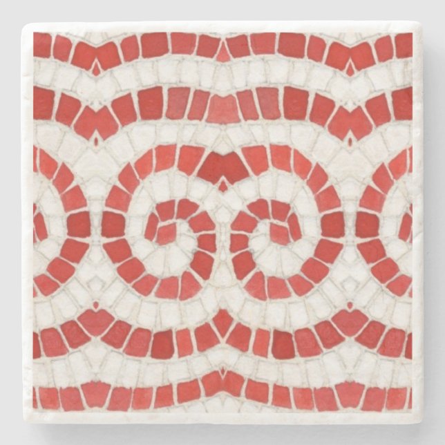 RED IONIC MOSAIC Marble Stone Coaster (Front)