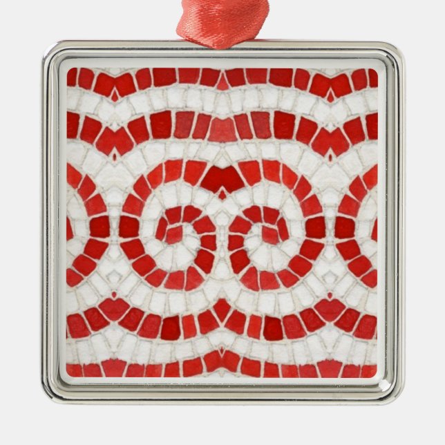RED IONIC MOSAIC Premium Square Ornament (Front)