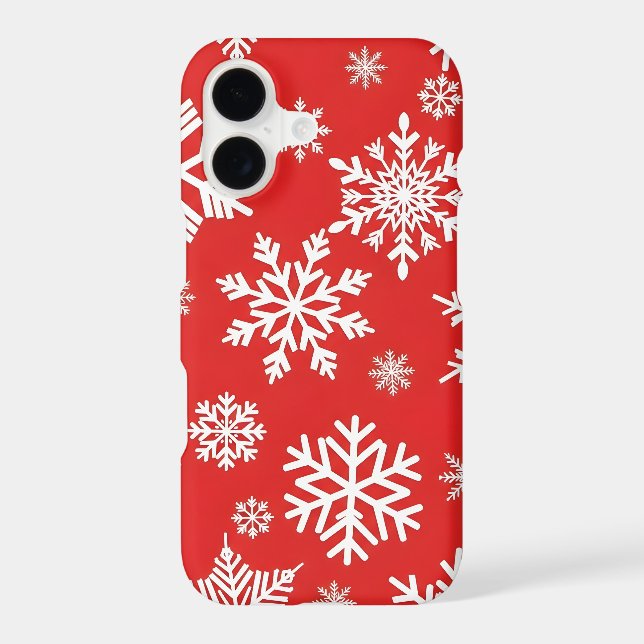 Red iPhone 17 Case with White Snowflake Pattern (Verso)