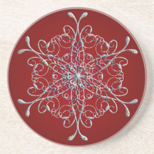 Red Iridescent Snowflake Coasters