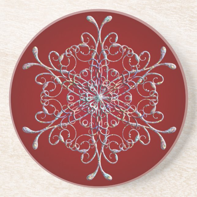 Red Iridescent Snowflake Coasters (Front)